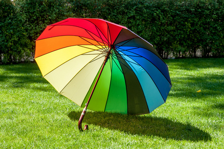 彩虹缤纷的太阳伞，在草地上