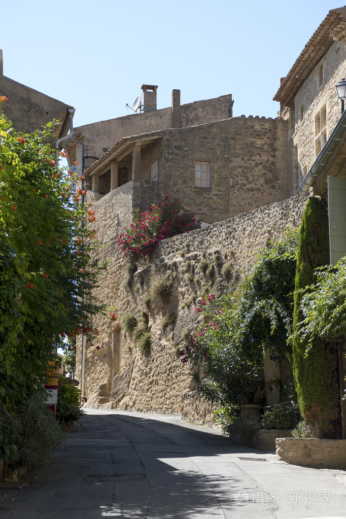 房子和花在南欧洲老村庄
