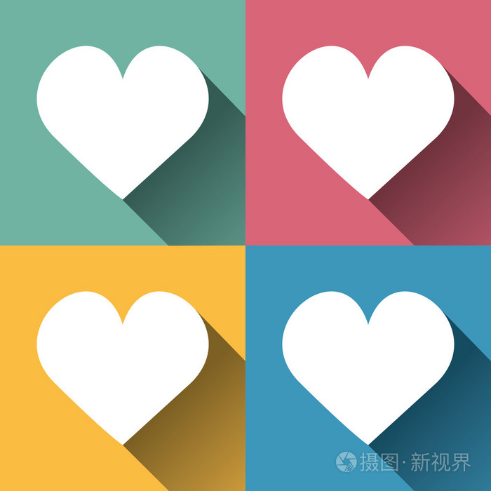 一组平面设计的心形状与阴影