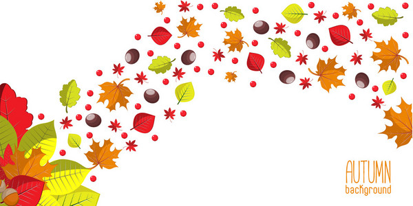 明亮的秋天背景与花圈从叶子 种子和坚果的邀请或广告模板