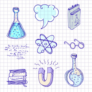 涂鸦风格科学实验室元素