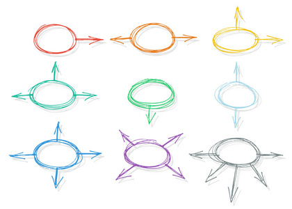 手绘圆圈和箭头。套图形符号