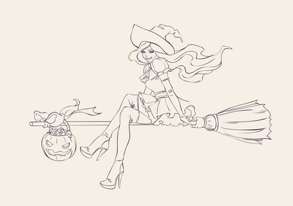卡通万圣节女巫图片-卡通万圣节女巫素材-卡通万圣节女巫插画-摄图新