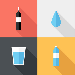 水和葡萄酒图标。