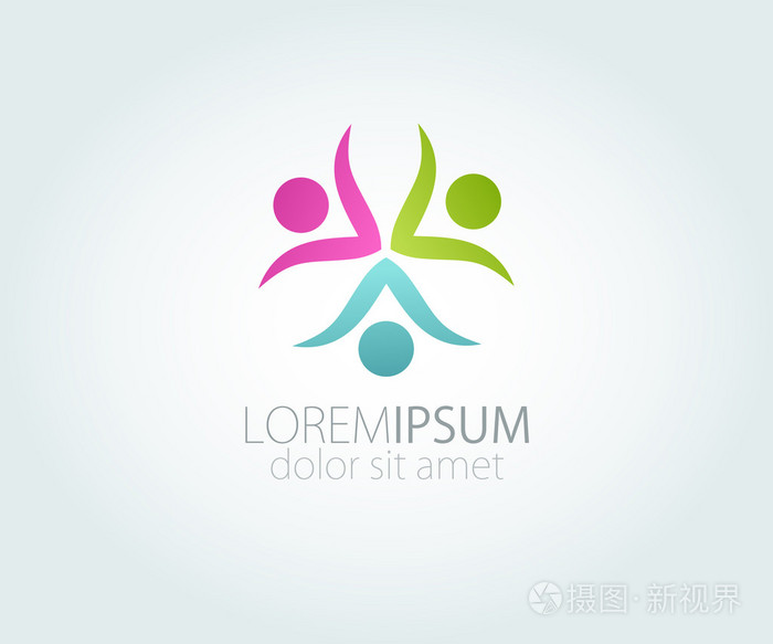 粉色, 蓝色和绿色的人的标志.团队或所有家人标识的概念