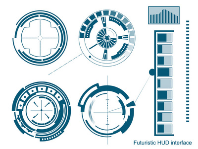 抽象未来，概念向量未来派蓝色虚拟图形触摸用户界面平视显示器。为 web 网站 移动应用程序隔离在黑色的背景，技术，在线设计