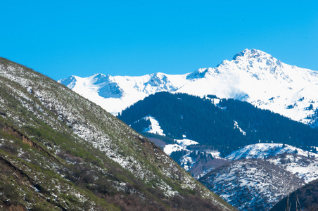 哈萨克斯坦。 天山。 有山景的美丽景观。