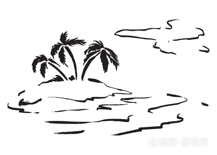 海岛与棕榈树的剪影插画-正版商用图片1jq3my-摄图新视界