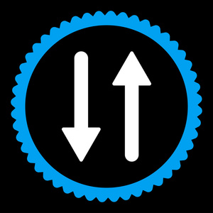 箭头交换垂直平面蓝色和白色圆形邮票图标