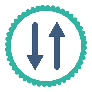 箭头交换垂直平面钴和青色圆形邮票图标
