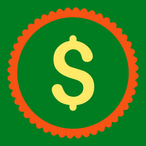 美元扁平橙色和黄色圆形邮票图标