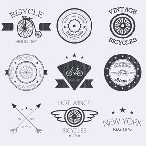 向量集旧自行车商店标志图片