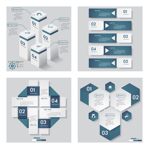 4 蓝色模板图形或网站布局的集合