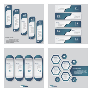 4 蓝色模板图形或网站布局的集合