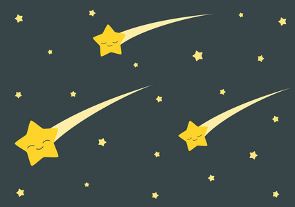 可爱的卡通流星在漆黑的夜晚矢量背景图照片