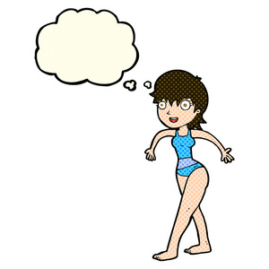 游泳服装与思想泡泡卡通幸福的女人