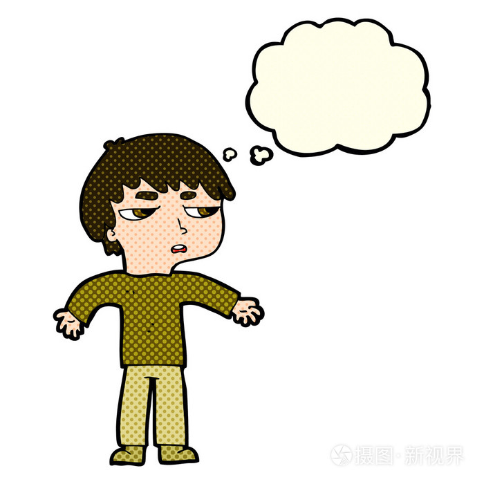 卡通懊恼与思想泡泡男孩