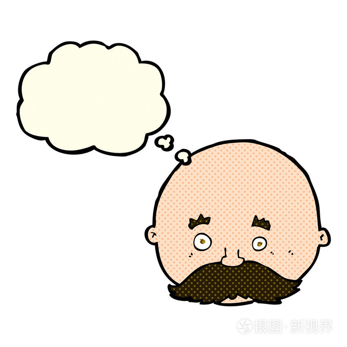 留着胡子的思想泡泡卡通秃头的男人