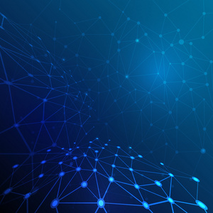 深蓝色背景上的抽象分子结构.通信-网络为未来科技概念向量插图照片