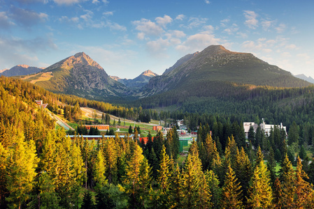 Strbskepleso 与森林和山，鸟瞰图，斯洛伐克