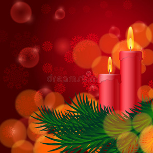 圣诞背景与蜡烛和冷杉树