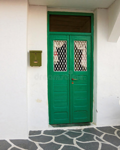 希腊，房子绿色的门