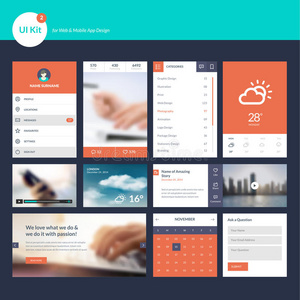 一组用于web和app的平面设计ui和ux元素