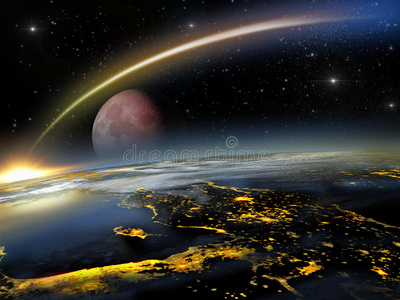 死亡 流星 天文学 插图 灾难 地球 爆炸 自然 宇宙 月亮