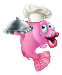 卡通厨师鱼吉祥物照片