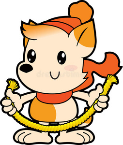 系列卡通小狗抱着粗绳
