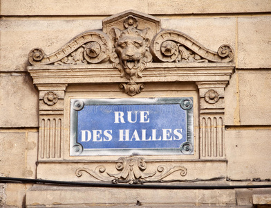 巴黎街道标志rue des halles