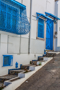 sidi bou said典型的白色墙壁蓝色门和