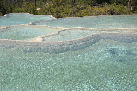 四川清澈的石灰岩水池