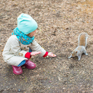 小女孩在中央公园喂松鼠，新的