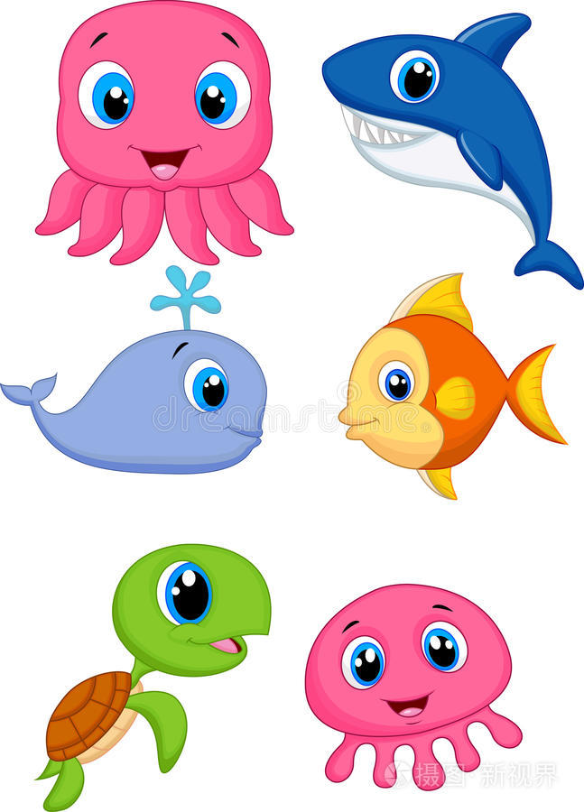 海洋生物卡通套装插画 正版商用图片1juz1j 摄图新视界