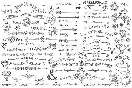 涂鸦边框，箭头，装饰元素，雪花。 的爱