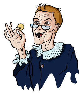 人物上白色孤立维多利亚时代的吝啬鬼在分类帐中记录他的钱手伸在床边