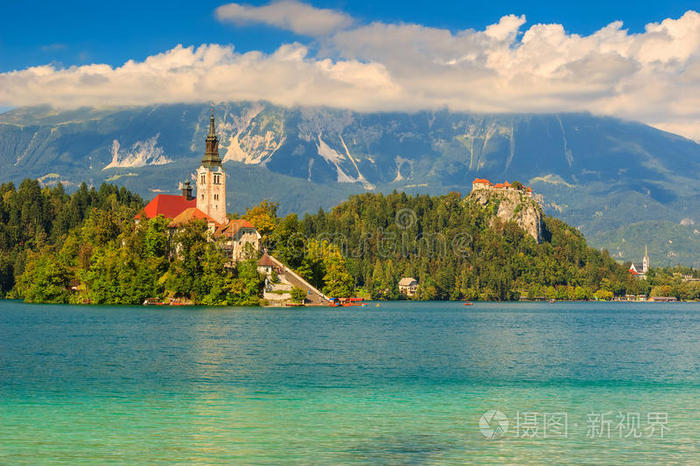 欧洲斯洛文尼亚布莱德湖的壮丽全景