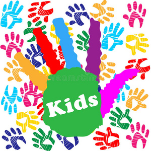 儿童手印表示儿童和人类的多彩