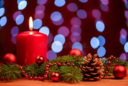 愉快的 圣诞节 分支 传统 特写镜头 花环 到来 蜡烛 松木