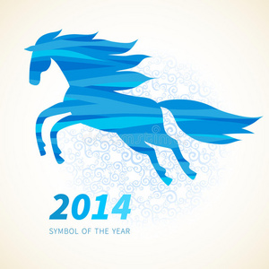 马，用蓝色抽象波浪图案装饰。