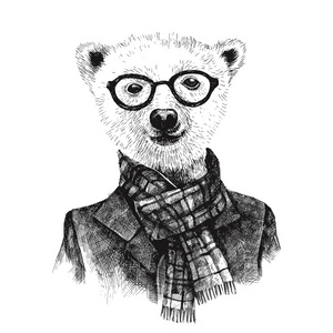 手绘打扮时髦的眼镜熊