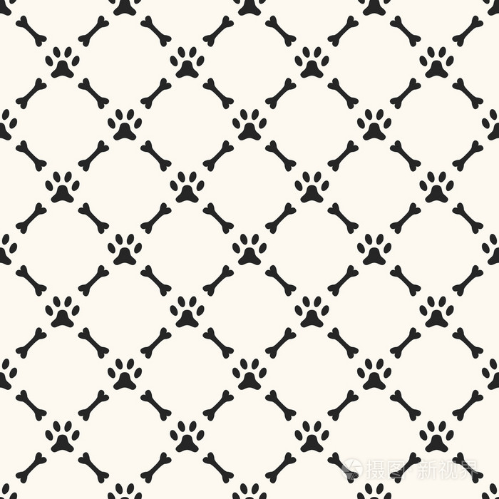 无缝的动物纹样,爪子足迹与骨