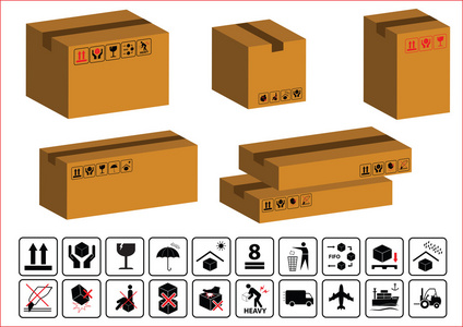 一套箱和纸板的迹象