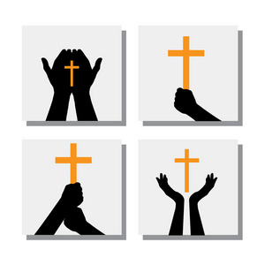 双手握持基督教十字矢量图标