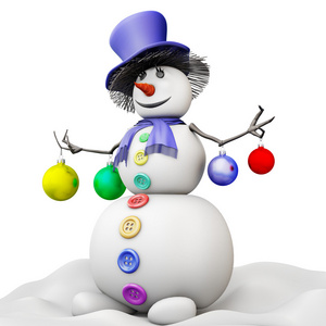 雪人在圣诞球一顶帽子。