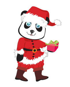 可爱的熊猫熊在孤立的红色圣诞老人服装