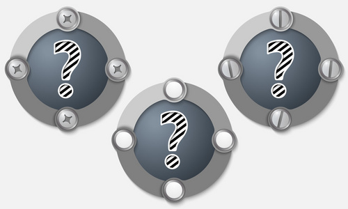 一套三个抽象图标与螺钉和问号