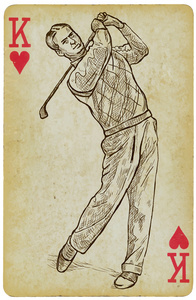 玩纸牌 国王老式的高尔夫球手，男人手绘