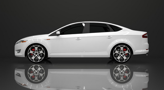 侧面视图的年轻英俊的商人看左边的肖像, 而驾驶汽车和通话左, 右